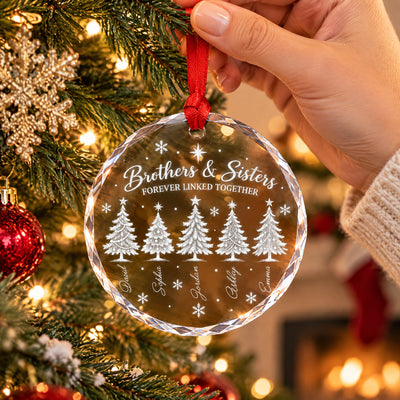 Etched Frost Winter Pines Sibling - Personalized Glass Ornament, Christmas Family Gift