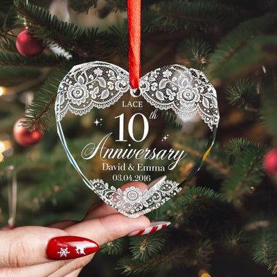 Lace 13th Anniversary - Personalized Glass Ornament, Married 13 years Lace Anniversary Gift, 13th Wedding Anniversary Gift
