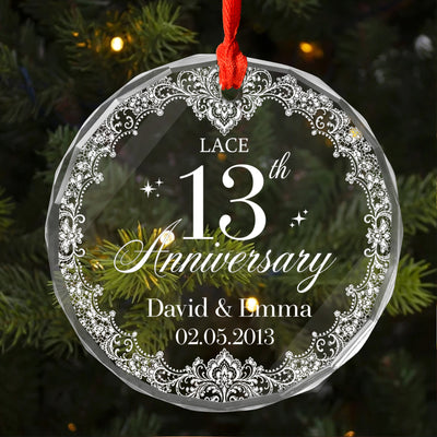 Lace 13th Anniversary - Personalized Glass Ornament, Married 13 years Lace Anniversary Gift, 13th Wedding Anniversary Gift