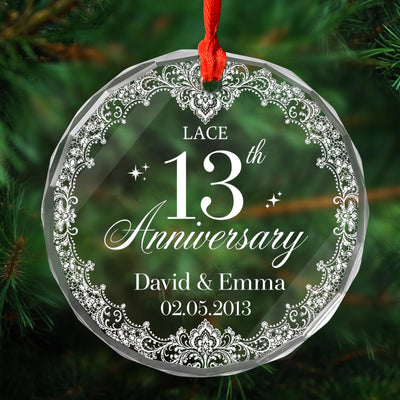 Lace 13th Anniversary - Personalized Glass Ornament, Married 13 years Lace Anniversary Gift, 13th Wedding Anniversary Gift