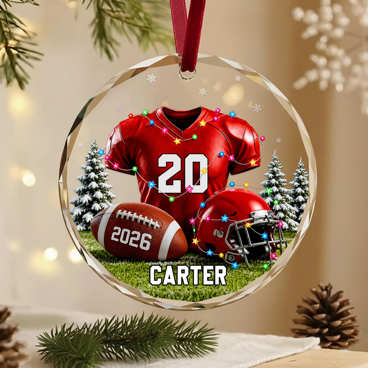 Football Is My Christmas - Personalized Glass Ornament, Custom Player Name Football Ornament, Gift For Football Lovers