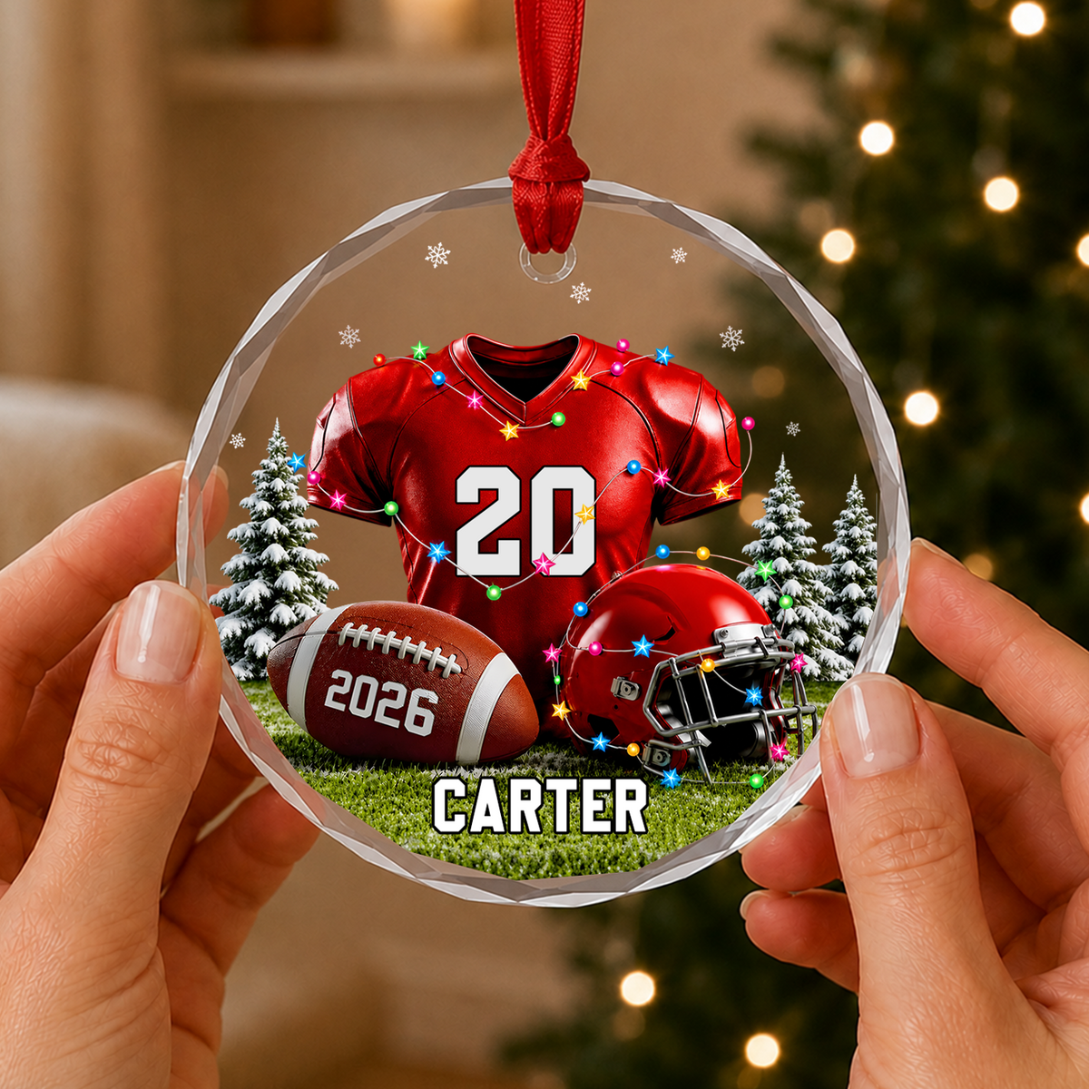 Football Is My Christmas - Personalized Glass Ornament, Custom Player Name Football Ornament, Gift For Football Lovers