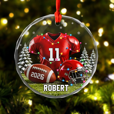 Football Is My Christmas - Personalized Glass Ornament, Custom Player Name Football Ornament, Gift For Football Lovers