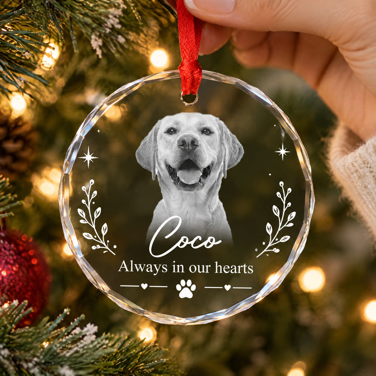 You Are Always Missed - Personalized Glass Ornament, Custom Pet Photo Memorial Ornament, Sympathy Gift