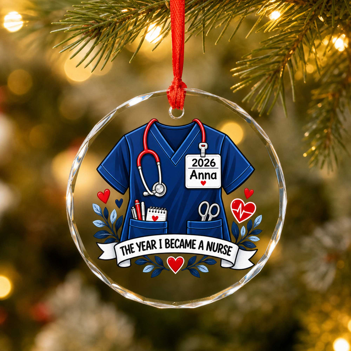 The Year I Became a Nurse – Personalized Scrub Top Glass Ornament