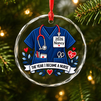 The Year I Became a Nurse – Personalized Scrub Top Glass Ornament