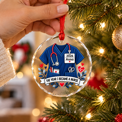 The Year I Became a Nurse – Personalized Scrub Top Glass Ornament