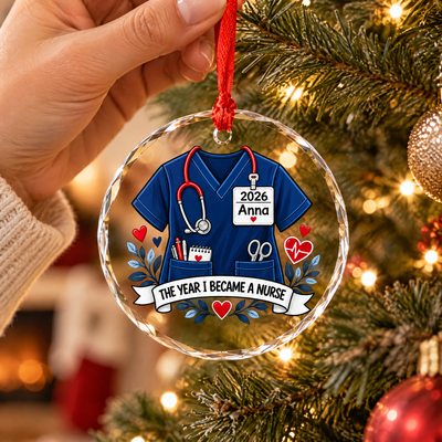 The Year I Became a Nurse – Personalized Scrub Top Glass Ornament