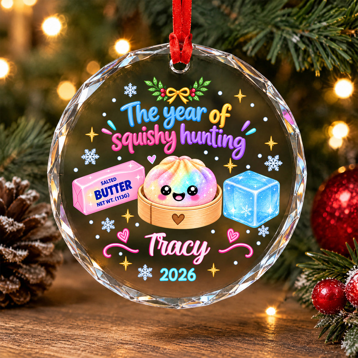 The Year Of Squishy Hunting- Personalized Glass Ornament, Christmas Birthday Gifts For Kids