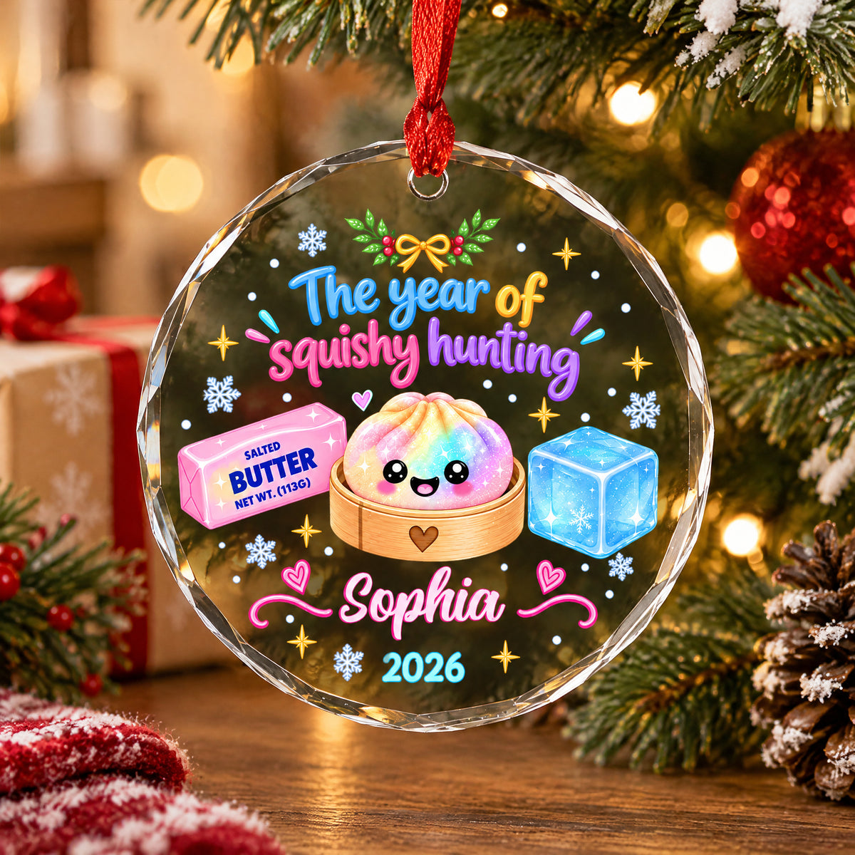 The Year Of Squishy Hunting- Personalized Glass Ornament, Christmas Birthday Gifts For Kids
