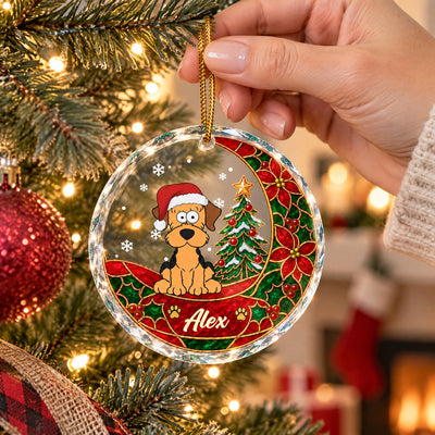 A Little Paw Print Of Christmas - Personalized Glass Ornament, Custom Dog Christmas Ornament, Stained Glass Style Ornament