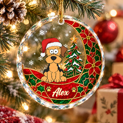 A Little Paw Print Of Christmas - Personalized Glass Ornament, Custom Dog Christmas Ornament, Stained Glass Style Ornament