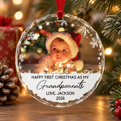 Our First Christmas With You - Personalized Glass Ornament, Custom Baby Photo Ornament, Custom Name and Year Ornament