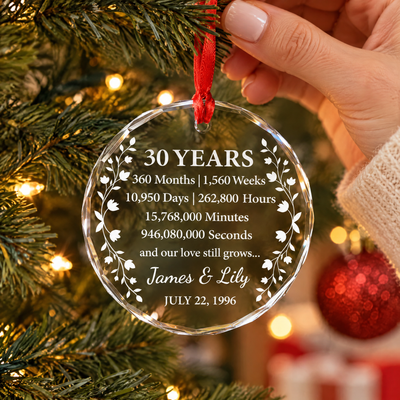 Floral Anniversary Time Count - Personalized Glass Ornament, Custom Anniversary Year Couple Ornament, Couple Gift