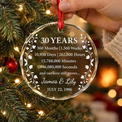 Floral Anniversary Time Count - Personalized Glass Ornament, Custom Anniversary Year Couple Ornament, Couple Gift