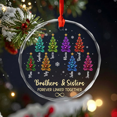 Brothers & Sisters Forever Linked Forever - Personalized Glass Ornament,  Christmas Birthday Gifts For Mom, Dad, Brother, Sister