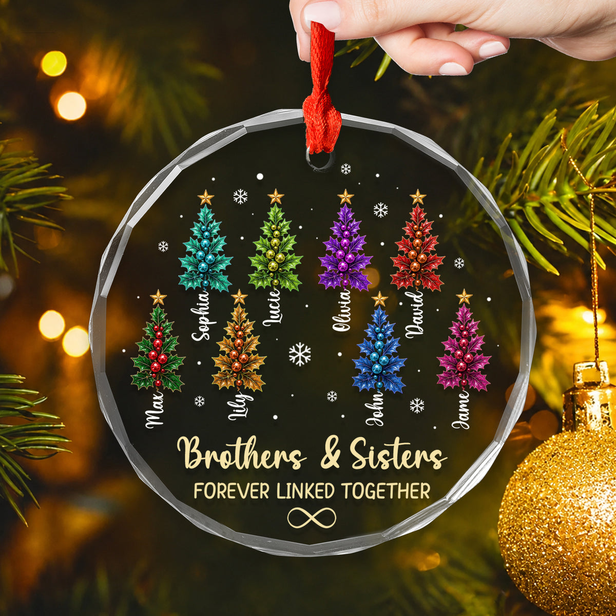 Brothers &amp; Sisters Forever Linked Forever - Personalized Glass Ornament,  Christmas Birthday Gifts For Mom, Dad, Brother, Sister