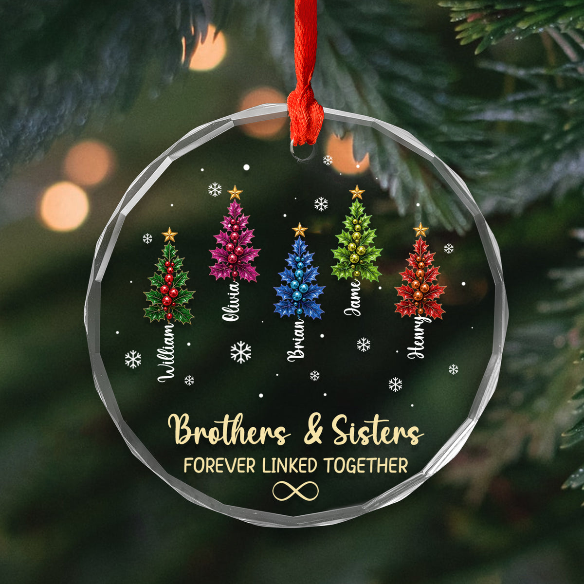Brothers &amp; Sisters Forever Linked Forever - Personalized Glass Ornament,  Christmas Birthday Gifts For Mom, Dad, Brother, Sister