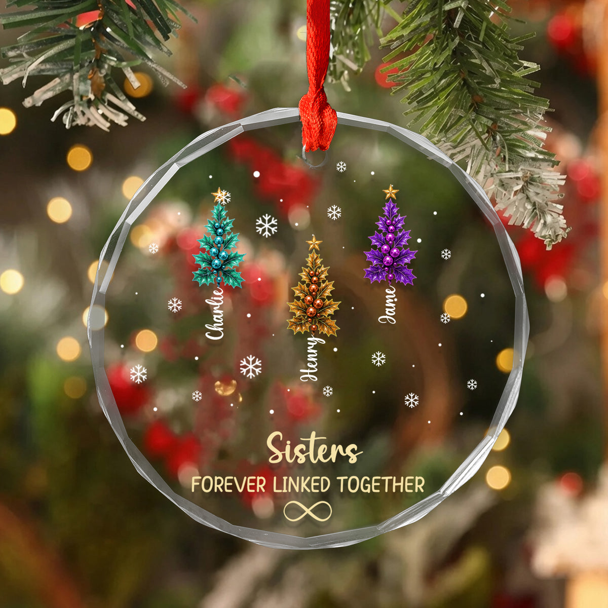 Brothers &amp; Sisters Forever Linked Forever - Personalized Glass Ornament,  Christmas Birthday Gifts For Mom, Dad, Brother, Sister