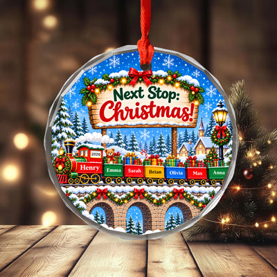 Christmas Train Family - Personalized Glass Ornament, Custom Family Name Christmas Ornament, Christmas Decor