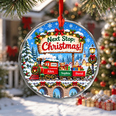 Christmas Train Family - Personalized Glass Ornament, Custom Family Name Christmas Ornament, Christmas Decor