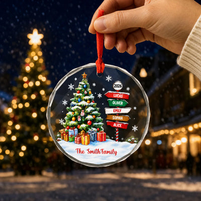 Family Name Signpost Christmas Eve - Personalized Glass Ornament, Family Christmas Gift