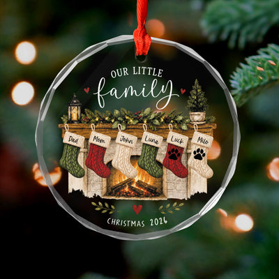 Our Little Family - Personalized Glass Ornament, Gift For Family, Custom Stocking Names & Pets