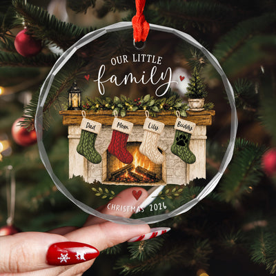 Our Little Family - Personalized Glass Ornament, Gift For Family, Custom Stocking Names & Pets