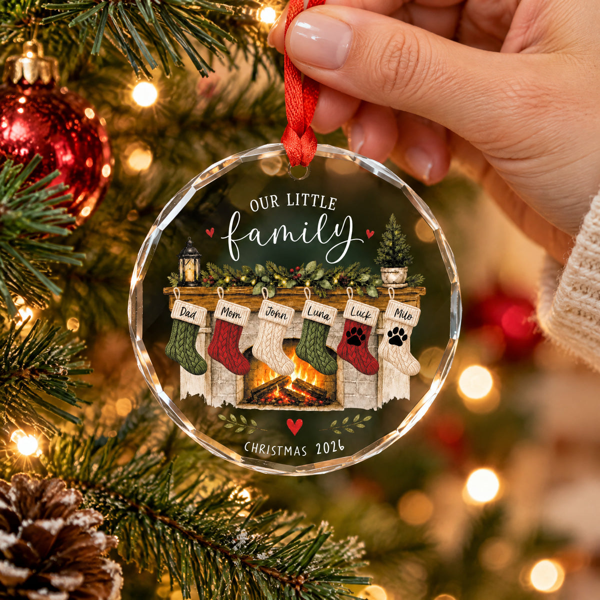Our Little Family - Personalized Glass Ornament, Gift For Family, Custom Stocking Names &amp; Pets
