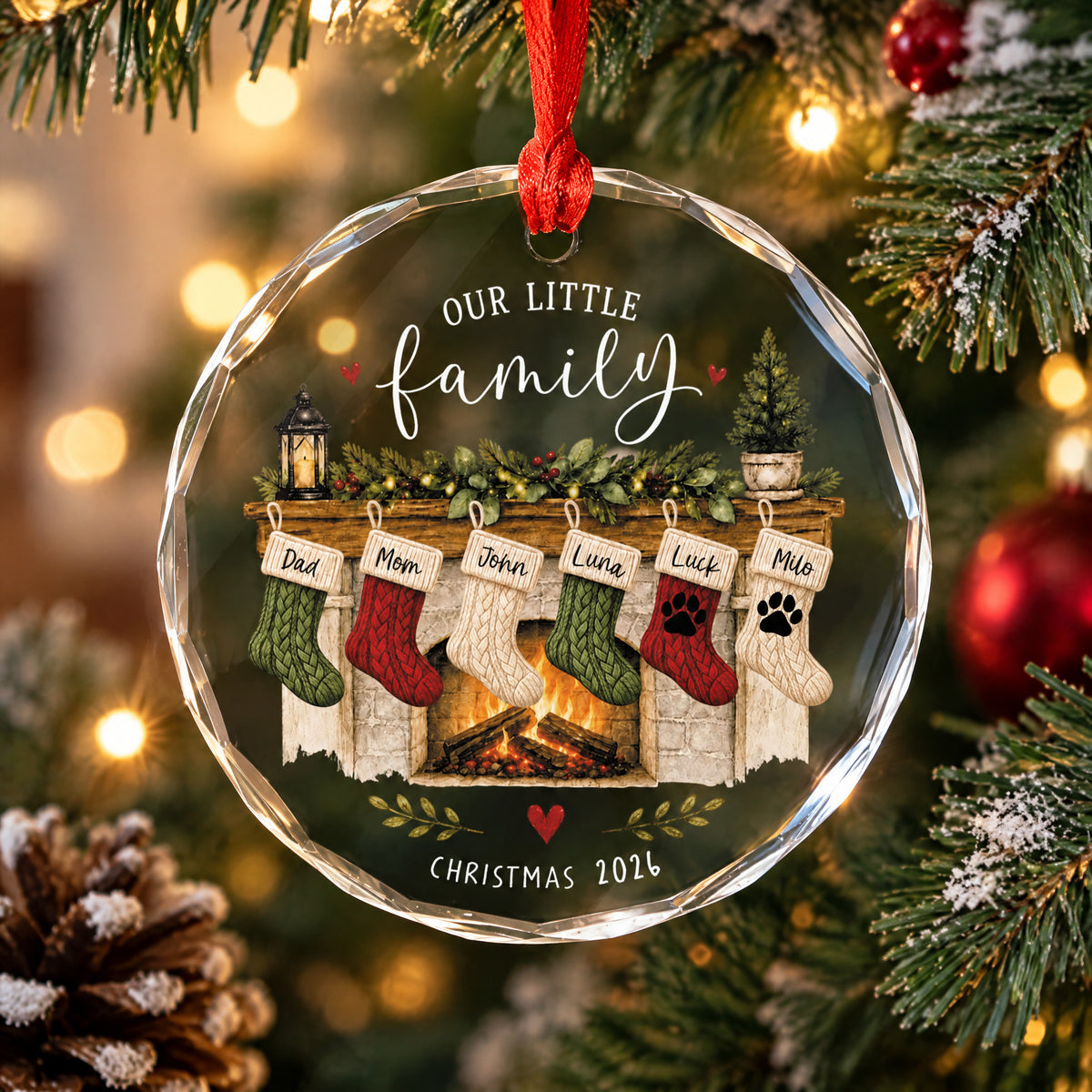 Our Little Family - Personalized Glass Ornament, Gift For Family, Custom Stocking Names &amp; Pets