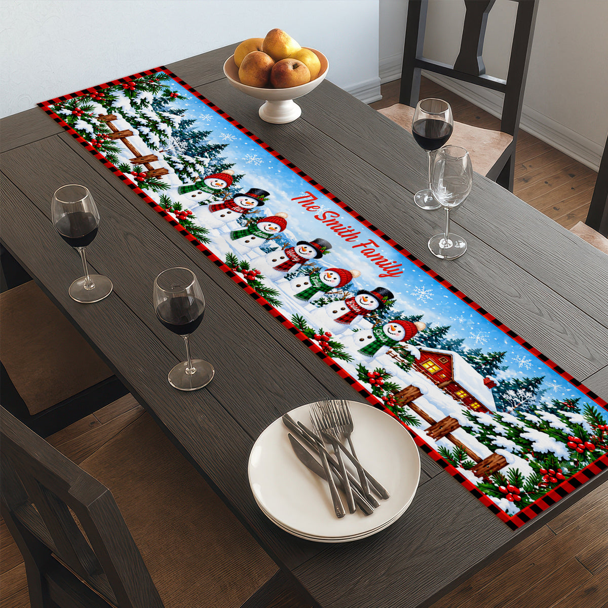 Snowman Family Winter Chillin' Best Day Ever - Personalized Table Runner, Gift For Family, Christmas Decor Gift