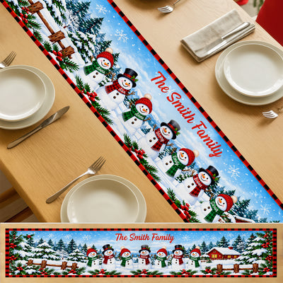 Snowman Family Winter Chillin' Best Day Ever - Personalized Table Runner, Gift For Family, Christmas Decor Gift