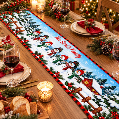 Snowman Family Winter Chillin' Best Day Ever - Personalized Table Runner, Gift For Family, Christmas Decor Gift