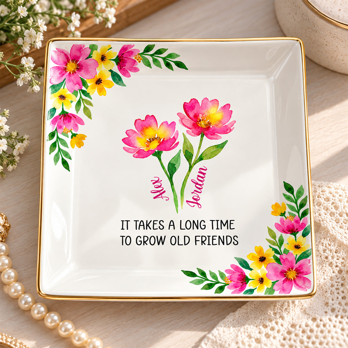 It Takes A Long Time To Grow Old Friends - Personalized Jewelry Dish, Gift For Sister