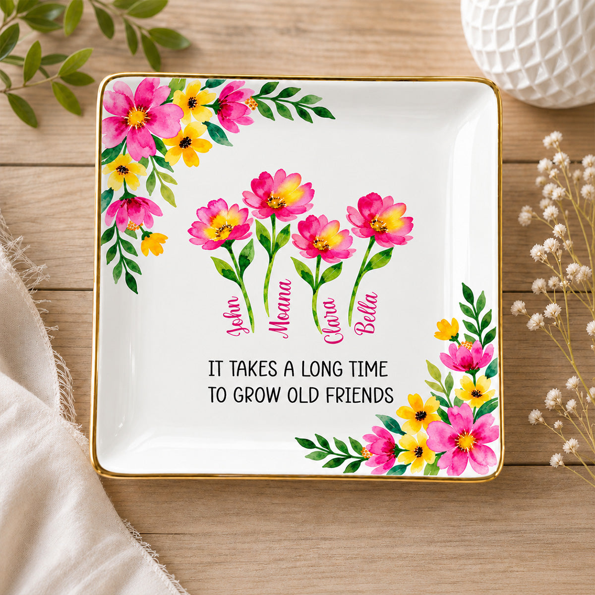 It Takes A Long Time To Grow Old Friends - Personalized Jewelry Dish, Gift For Sister