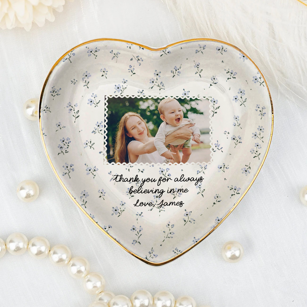 A Heartfelt Thank You To The One Who Always Believed In Me - Personalized Jewelry Dish, Mother of Bride Wedding Gift, Gift For Mom
