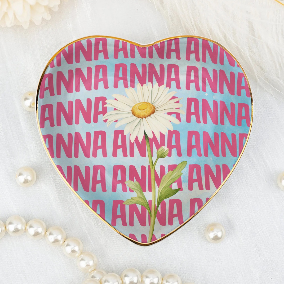 A Name Forever Held In Flowers And Heart - Personalized Jewelry Dish, Custom Birth Flower Gift, Gift For Her