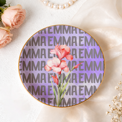 A Name Forever Held In Flowers And Heart - Personalized Jewelry Dish, Custom Birth Flower Gift, Gift For Her
