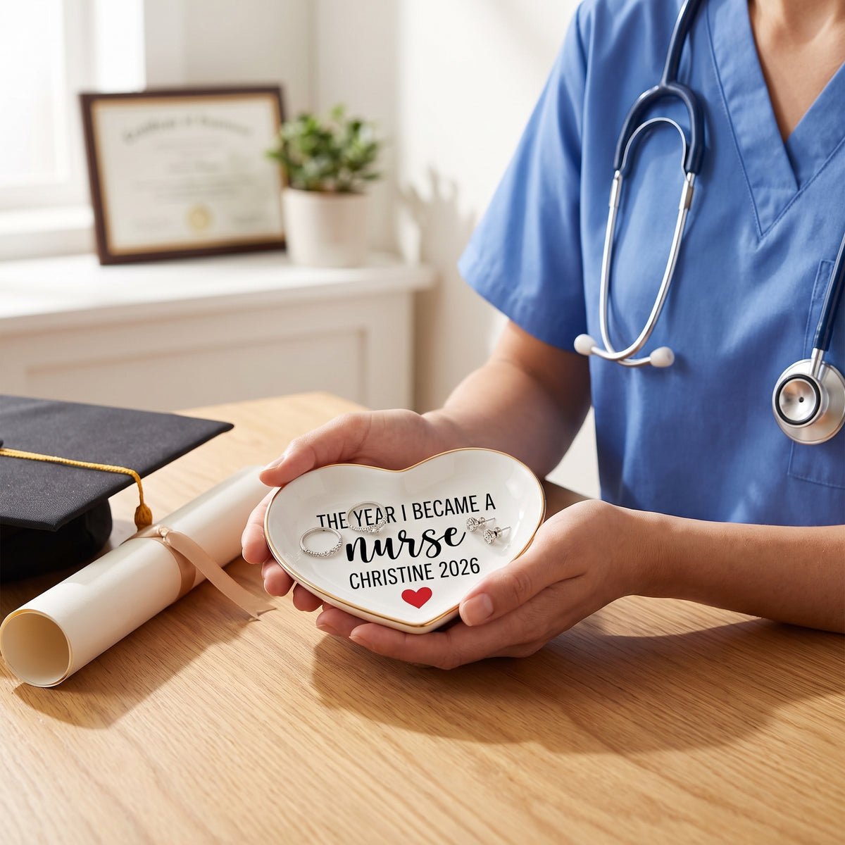 I Am A Nurse - Personalized Jewelry Dish, Custom New Nurse Gift, Nursing School Graduation Gift