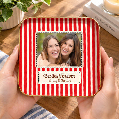Besties Forever-  Personalized Jewelry Dish, Photo Trinket Tray,  Custom Message Bestie Jewelry Dish, Best Friend Gift