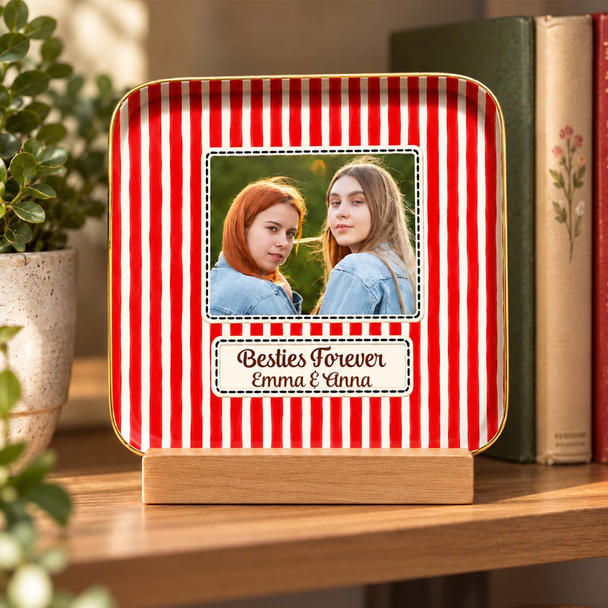 Besties Forever-  Personalized Jewelry Dish, Photo Trinket Tray,  Custom Message Bestie Jewelry Dish, Best Friend Gift