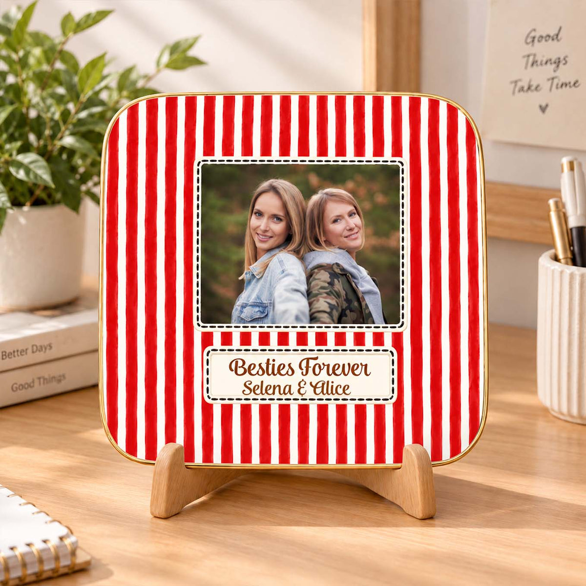 Besties Forever-  Personalized Jewelry Dish, Photo Trinket Tray,  Custom Message Bestie Jewelry Dish, Best Friend Gift