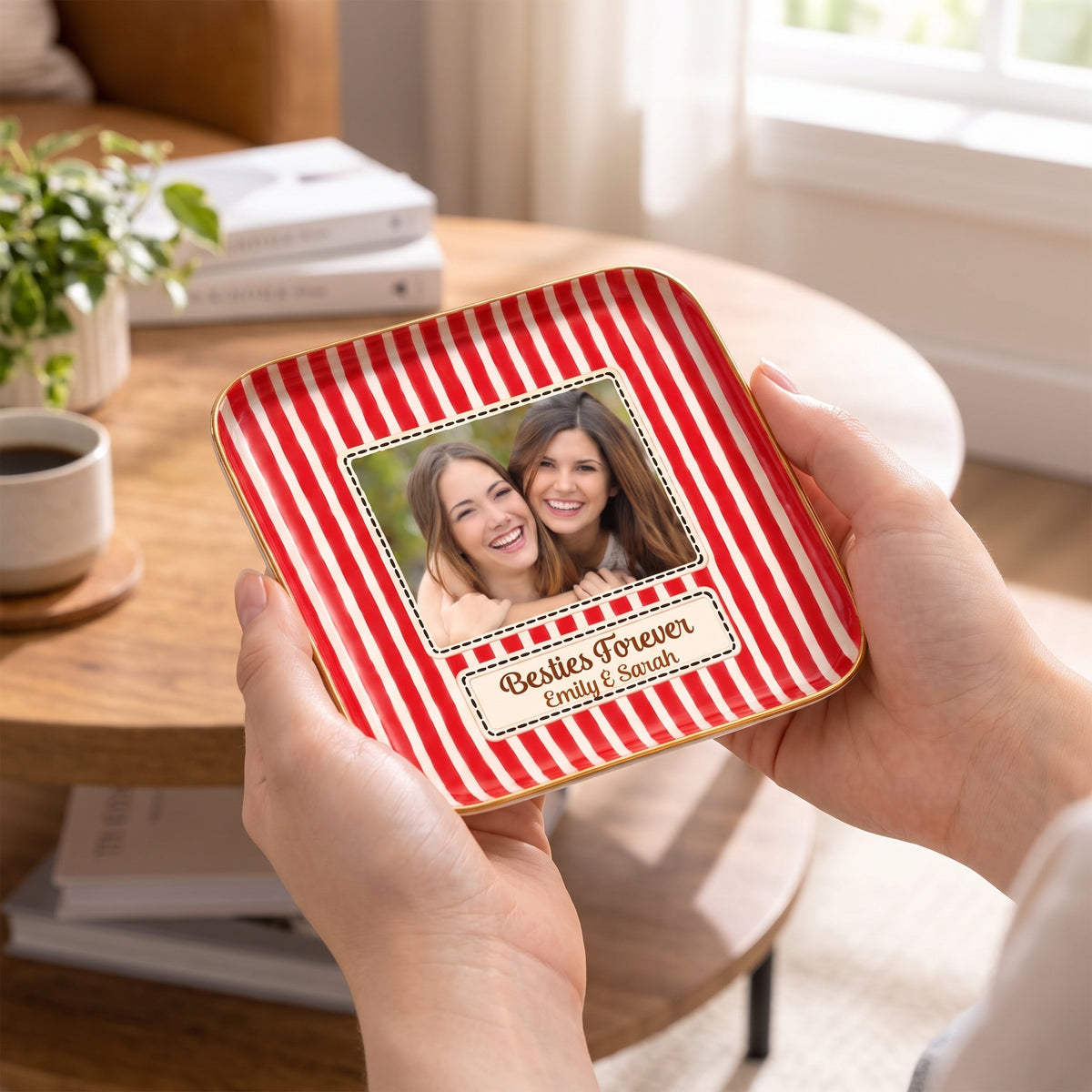 Besties Forever-  Personalized Jewelry Dish, Photo Trinket Tray,  Custom Message Bestie Jewelry Dish, Best Friend Gift