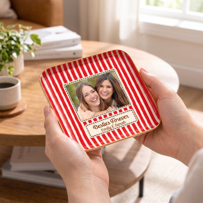 Besties Forever-  Personalized Jewelry Dish, Photo Trinket Tray,  Custom Message Bestie Jewelry Dish, Best Friend Gift