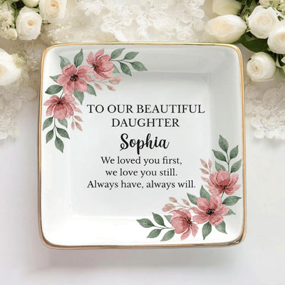 To Our Daughter - Floral Personalized Ring Dish, Wedding Keepsake