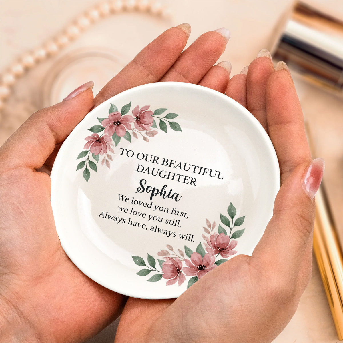 To Our Daughter - Floral Personalized Ring Dish, Wedding Keepsake