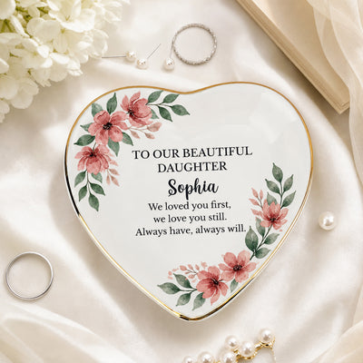 To Our Daughter - Floral Personalized Ring Dish, Wedding Keepsake
