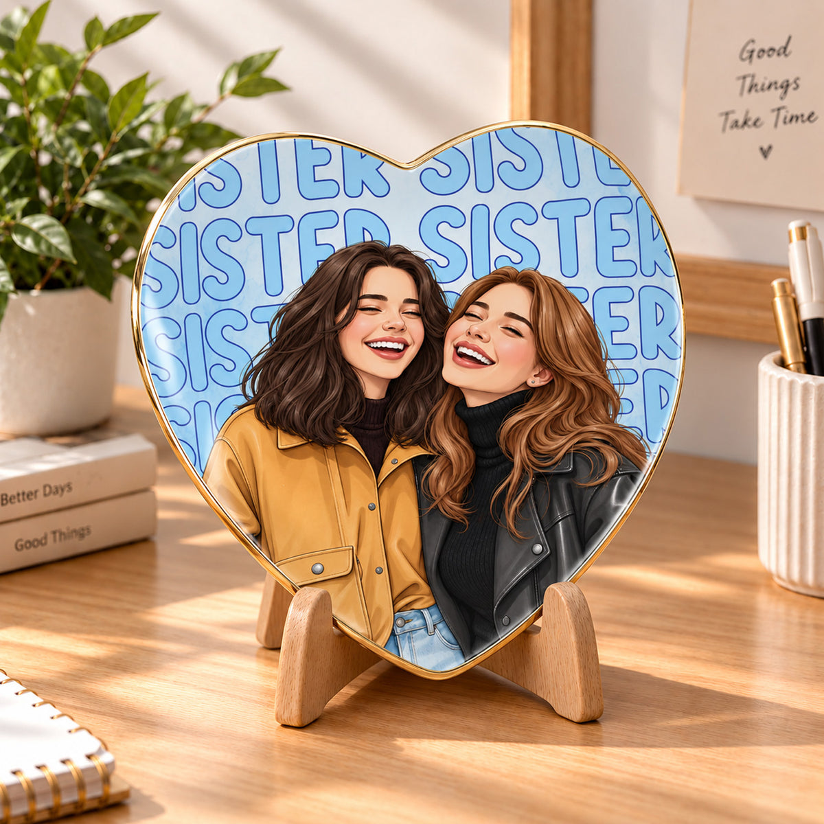 Besties Photo Watercolor - Personalized Jewelry Dish, Best Friend Watercolor Portrait Ring Dish