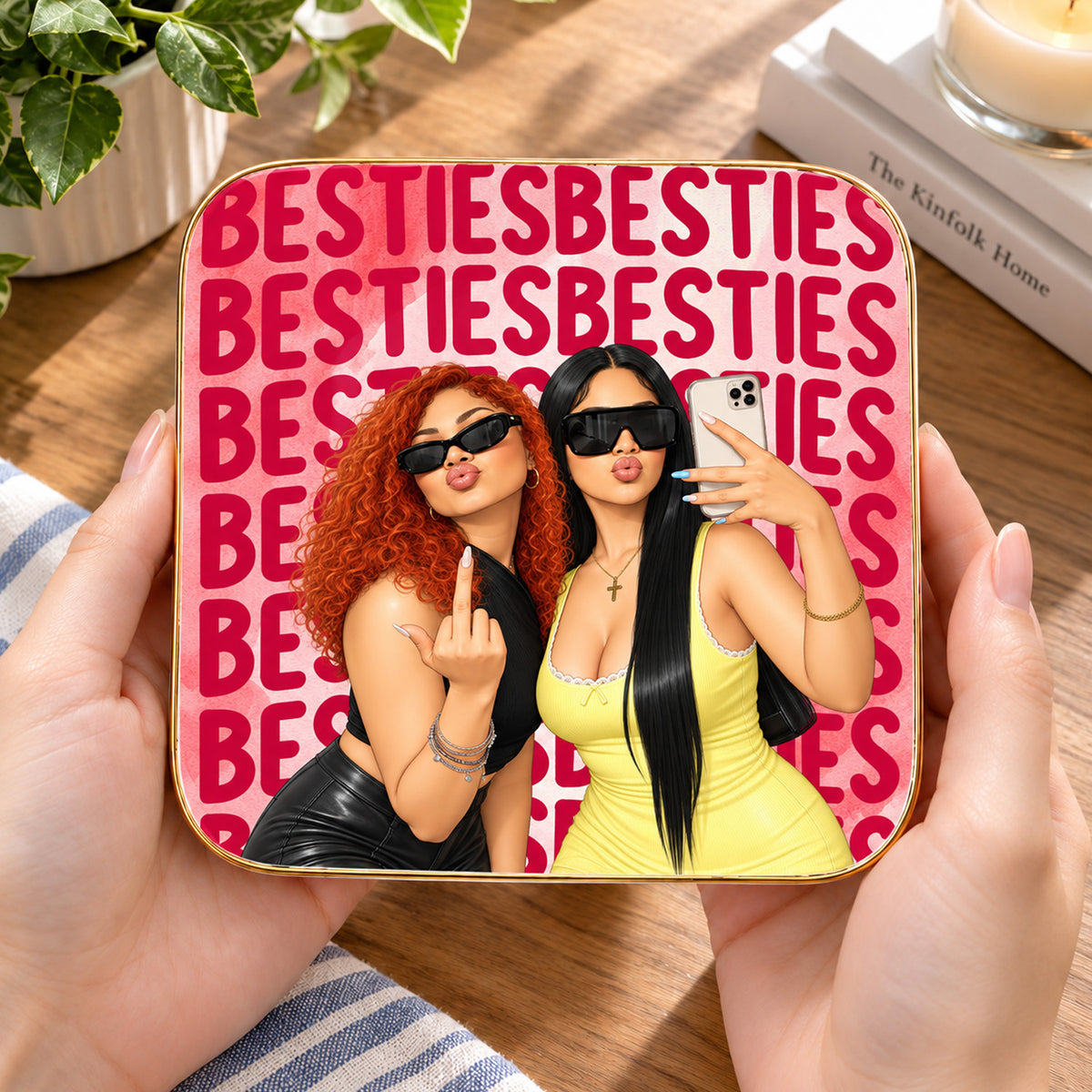 Besties Photo Watercolor - Personalized Jewelry Dish, Best Friend Watercolor Portrait Ring Dish