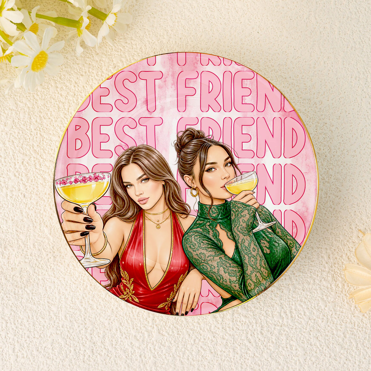 Besties Photo Watercolor - Personalized Jewelry Dish, Best Friend Watercolor Portrait Ring Dish